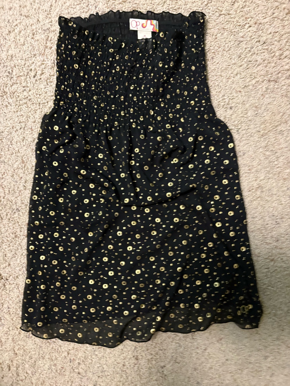 OP Black with gold polka dot polyester tube top blouse in a M